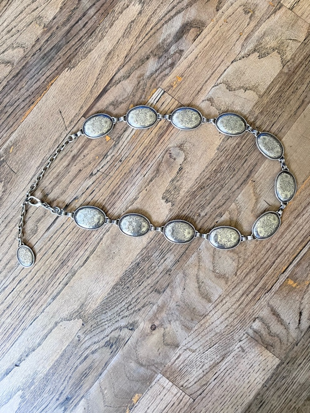 Tony lama antique silver tone belt